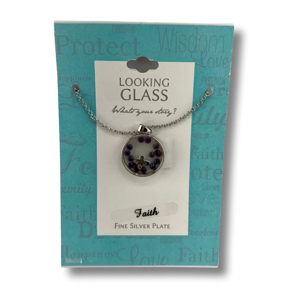 Looking Glass Silver Plate Faith Necklace Heart
